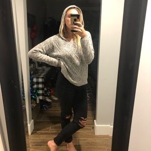 All Cotton Reverse Knit Hooded Sweater